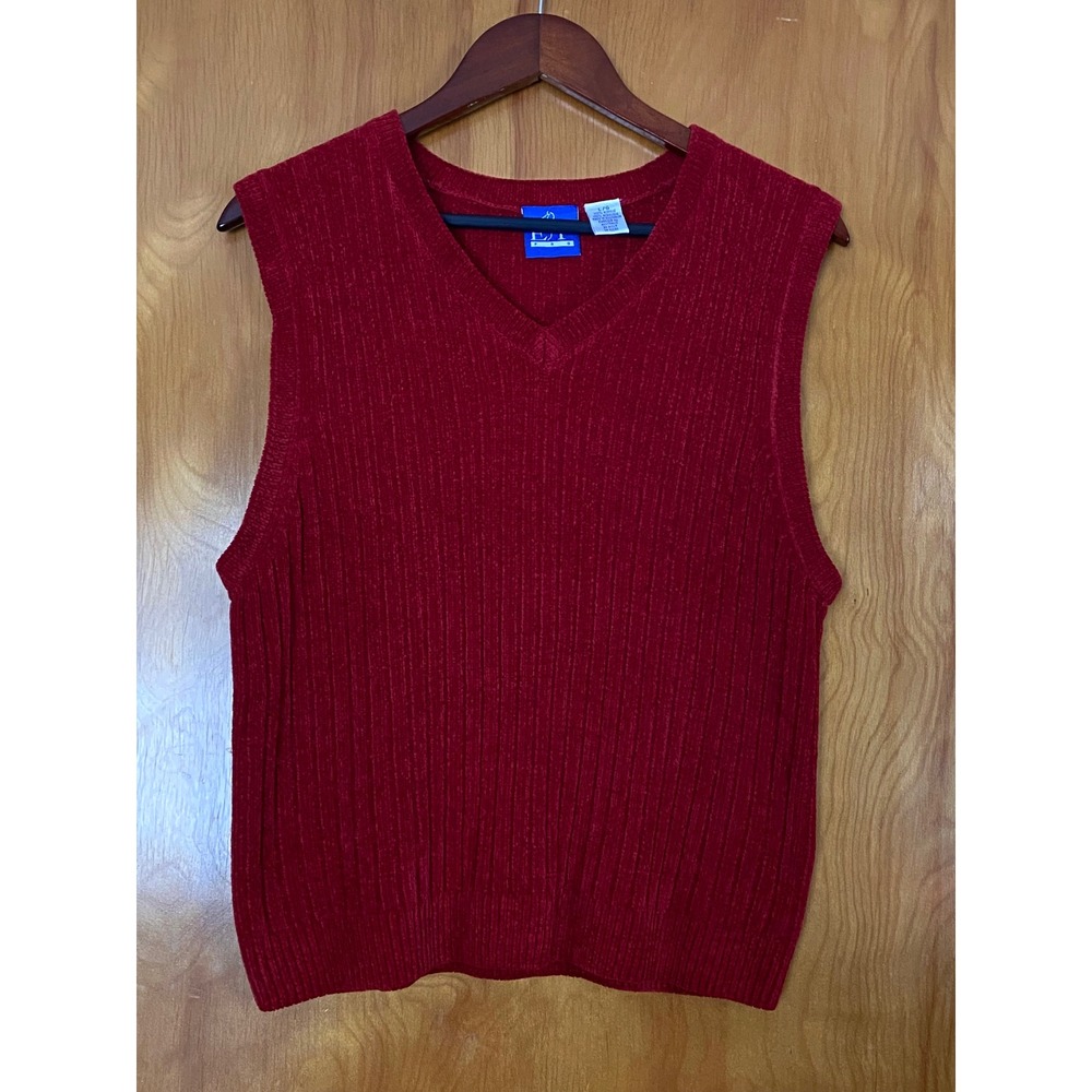Women's Red Chenille Ribbed Sweater Vest EP Pro Golf‎ sz Large